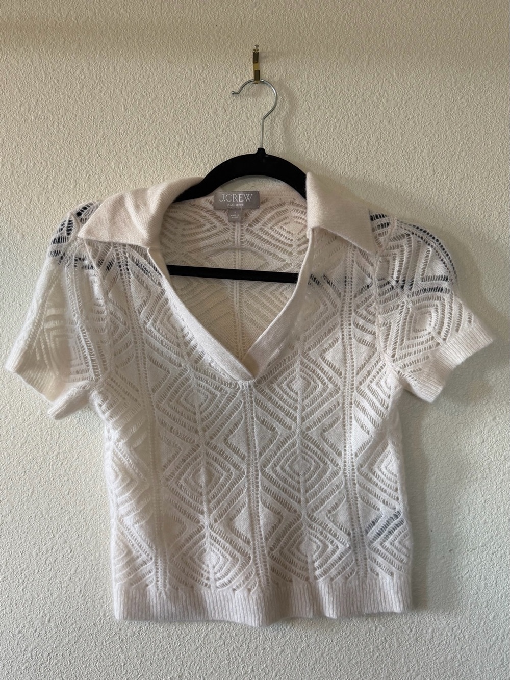 [ Never Worn] J. Crew Cream Open Knit Cashmere Polo Sweater